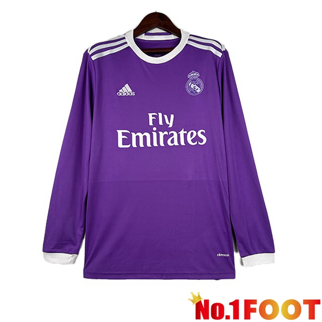 Real Madrid Retro Soccer Jersey Away Long sleeve Purple 2016-2017