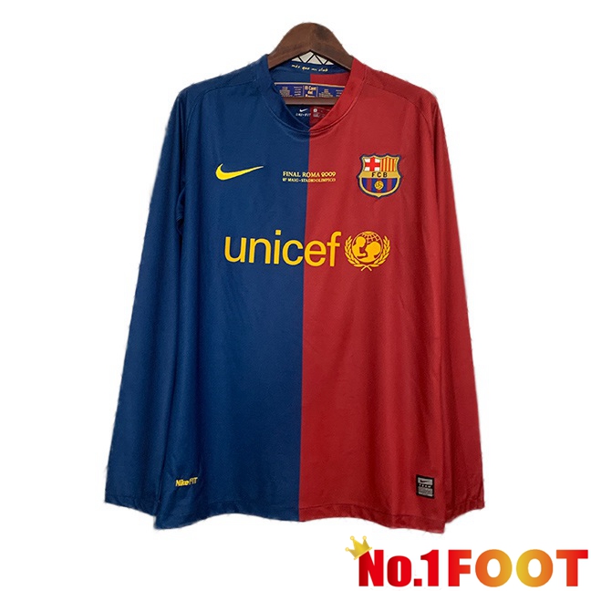 FC Barcelona Champions League Retro Jersey Home Long sleeve Red Blue 2008-2009