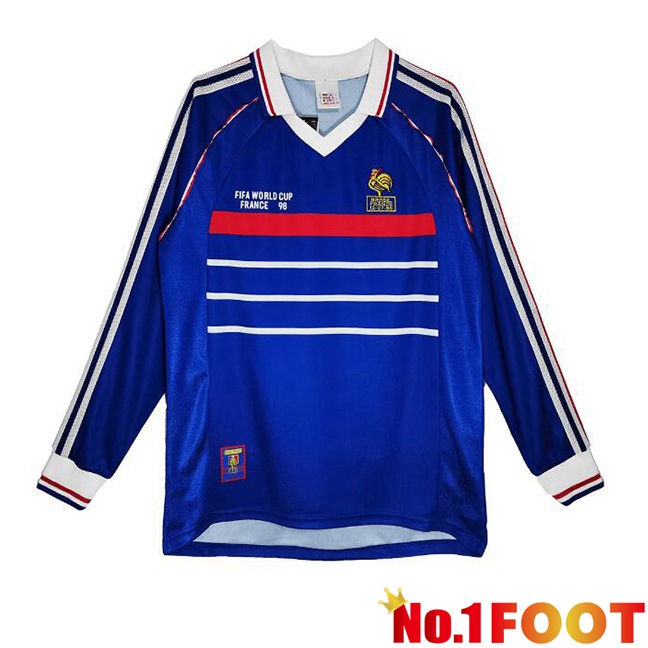 France Retro Soccer Jersey Home Long sleeve Blue 1998