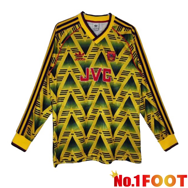 Arsenal Retro Soccer Jersey Away Long sleeve Yellow 1991-1993