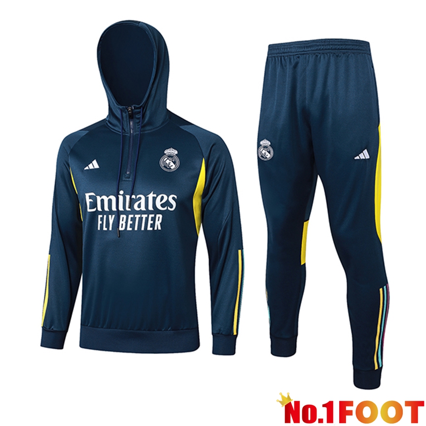 Real Madrid Training Tracksuit Hoodie Windbreaker Blue/Yellow 2023/2024