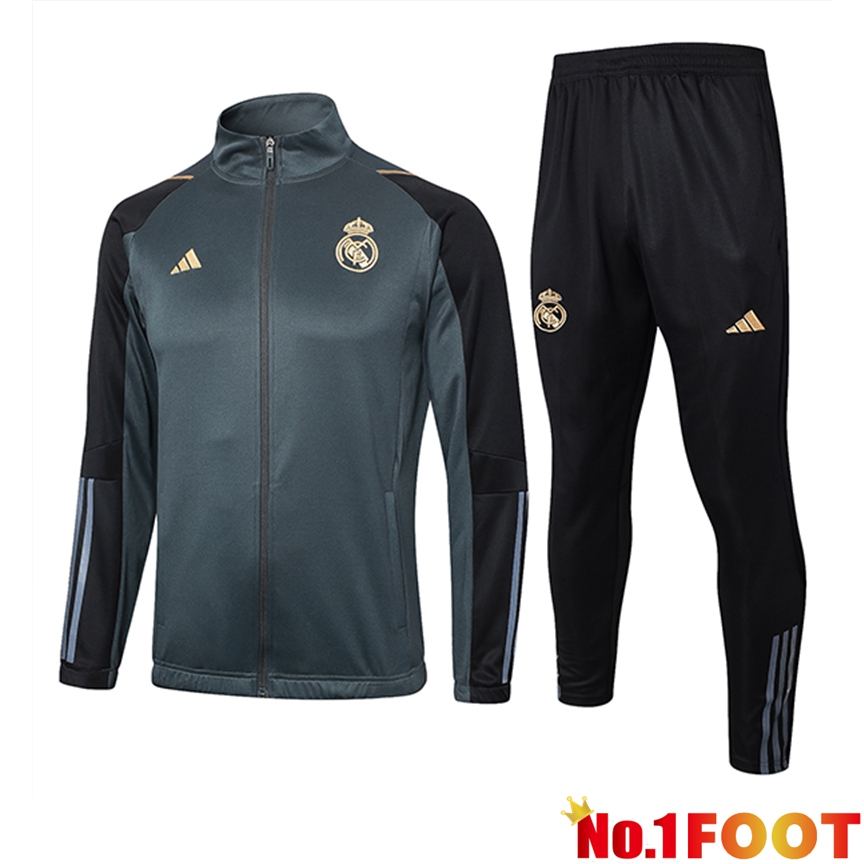 Real Madrid Training Jacket Suit Grey/Black 2024/2025