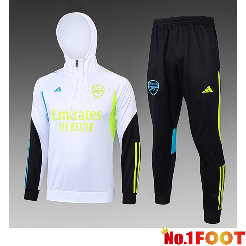 Arsenal Kids Training Tracksuit Hoodie White/Green/Blue 2023/2024