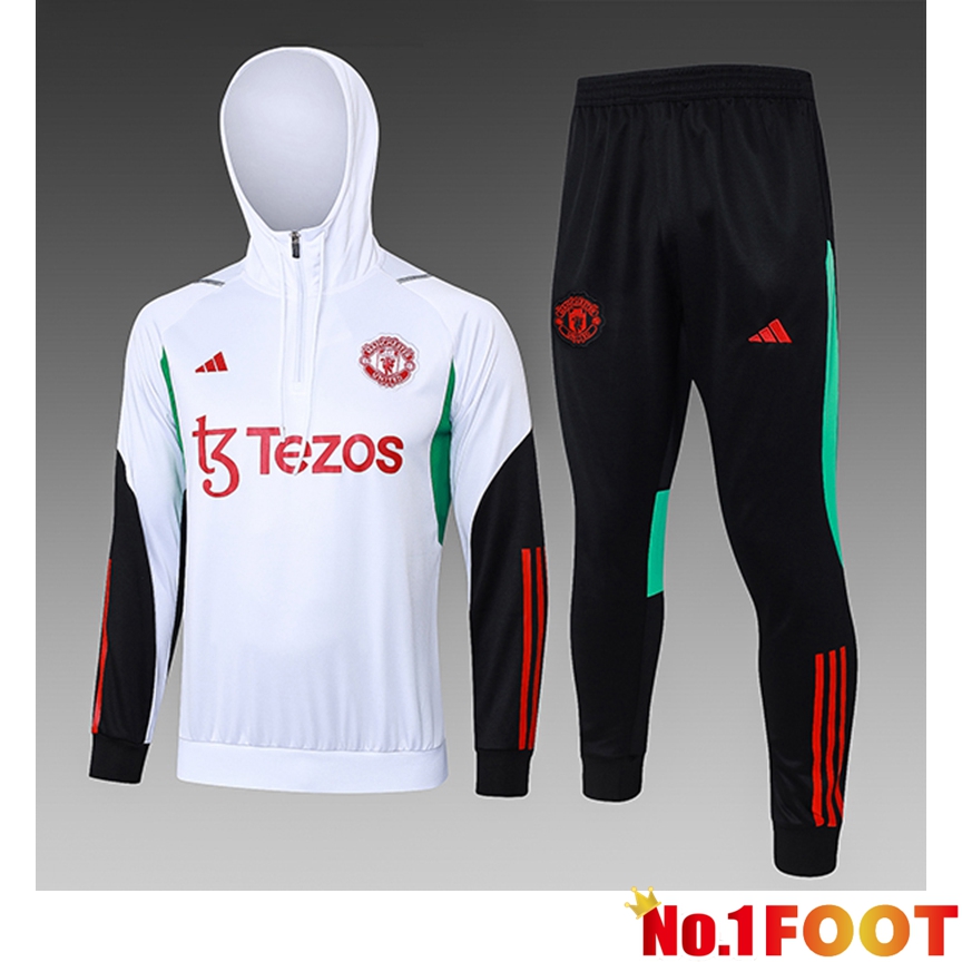 Manchester United Kids Training Tracksuit Hoodie White/Black/Red/Green 2023/2024