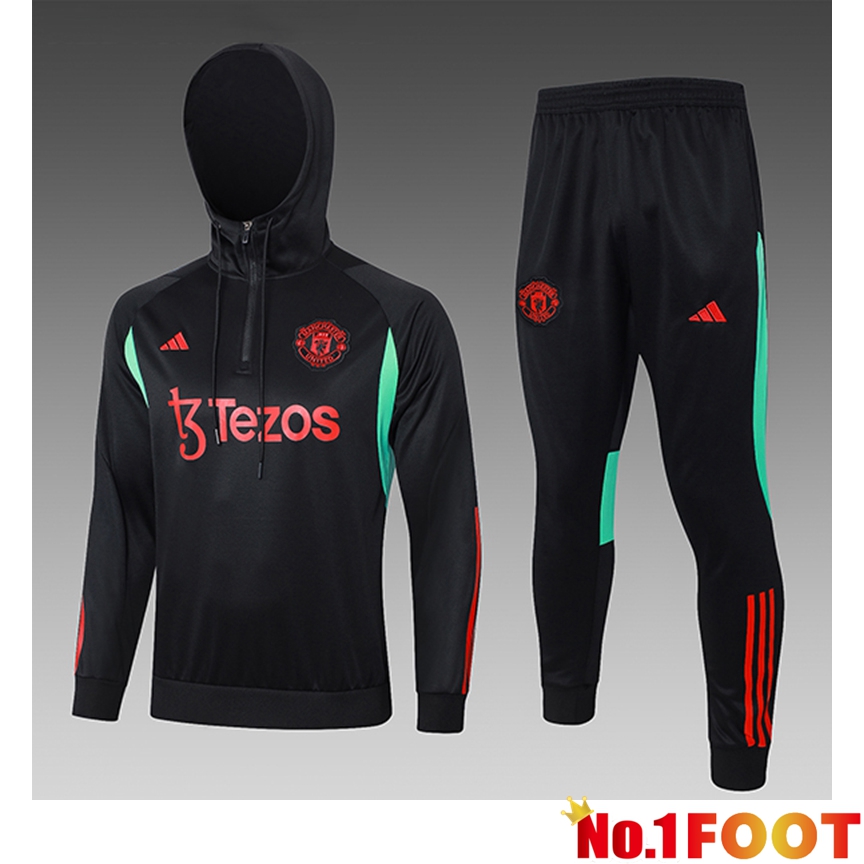 Manchester United Kids Training Tracksuit Hoodie Black/Red/Green 2023/2024