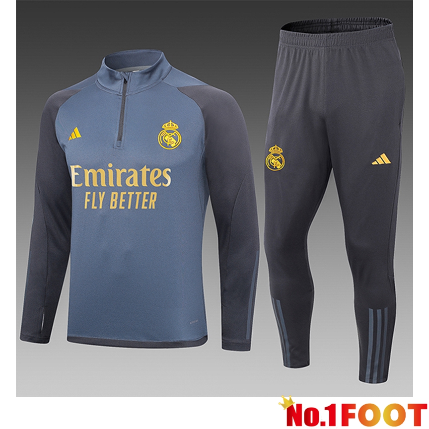 Real Madrid Kids Training Tracksuit Suit Grey 2023/2024