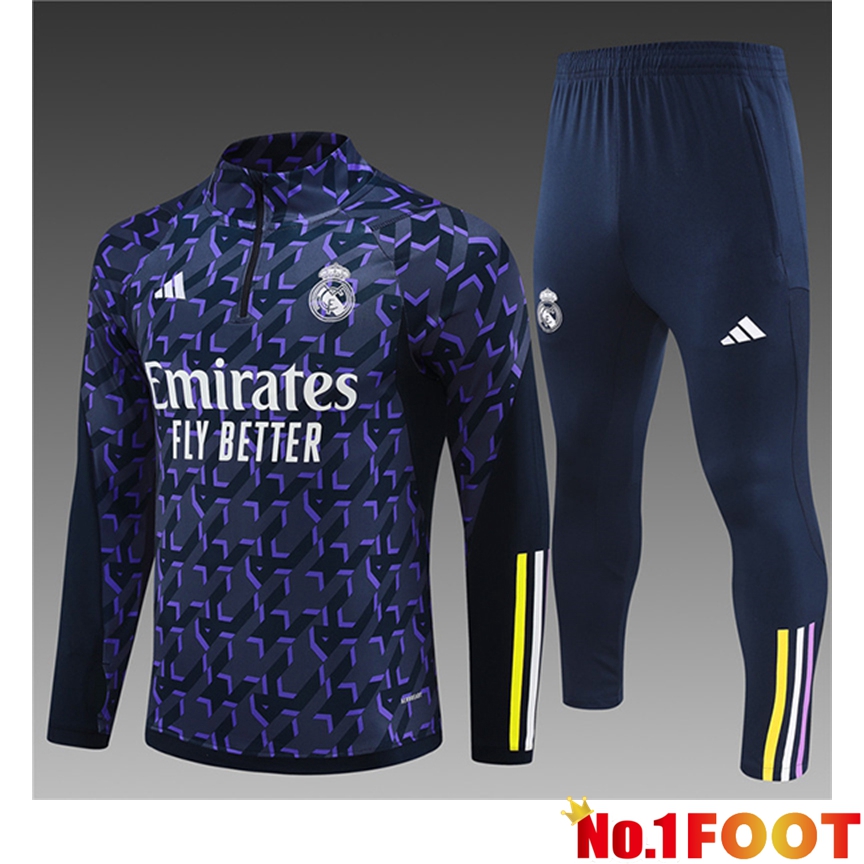 Real Madrid Kids Training Tracksuit Suit Purple/Black 2024/2025