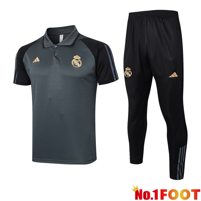 Real Madrid Soccer Polo + Pants Grey 2024/2025