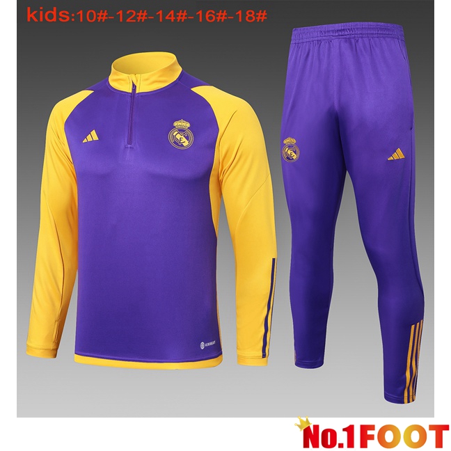 Real Madrid Kids Training Tracksuit Suit Purple Yellow 2024/2025