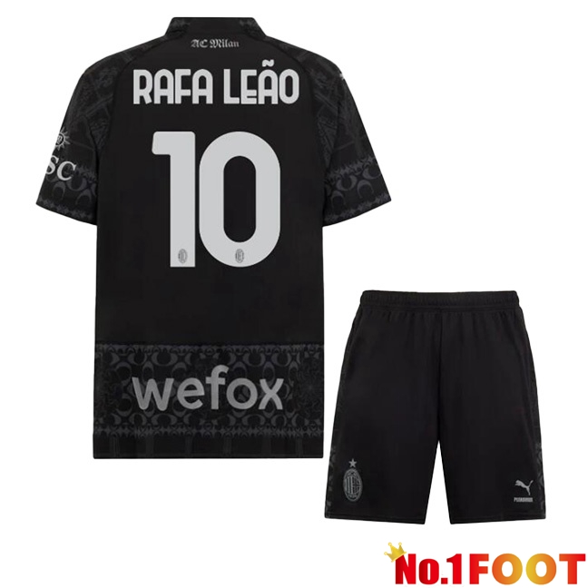 AC Milan (Rafa Leão 10) Kids Soccer Jersey Fourth Black 2023/2024