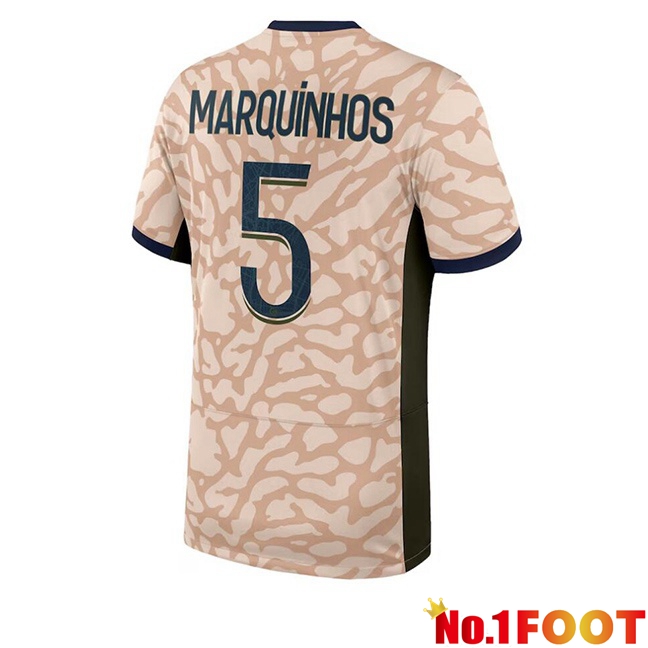 Paris PSG (Marquinhos 5) Soccer Jersey Fourth Pink 2023/2024