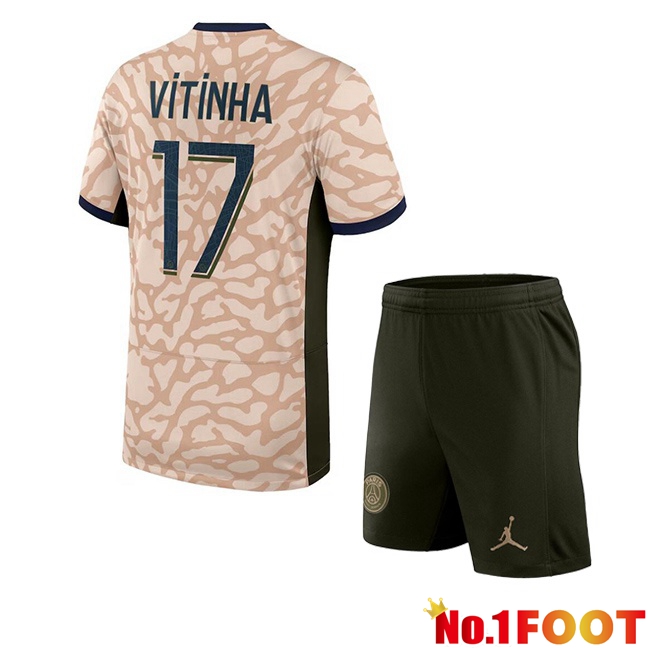 Paris PSG (Vitinha 17) Kids Soccer Jersey Fourth Pink 2023/2024