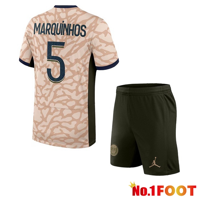 Paris PSG (Marquinhos 5) Kids Soccer Jersey Fourth Pink 2023/2024