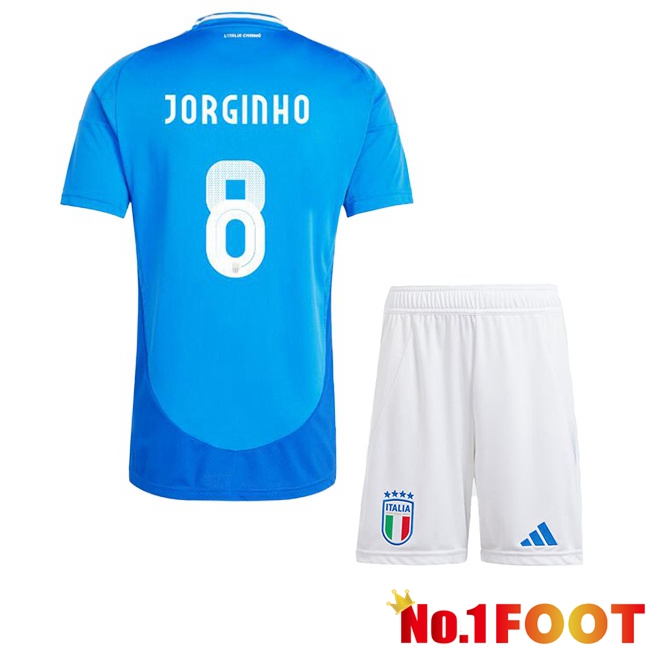 Italy (JORGINHO 8) Kids Home Soccer Jersey Blue 2024/2025