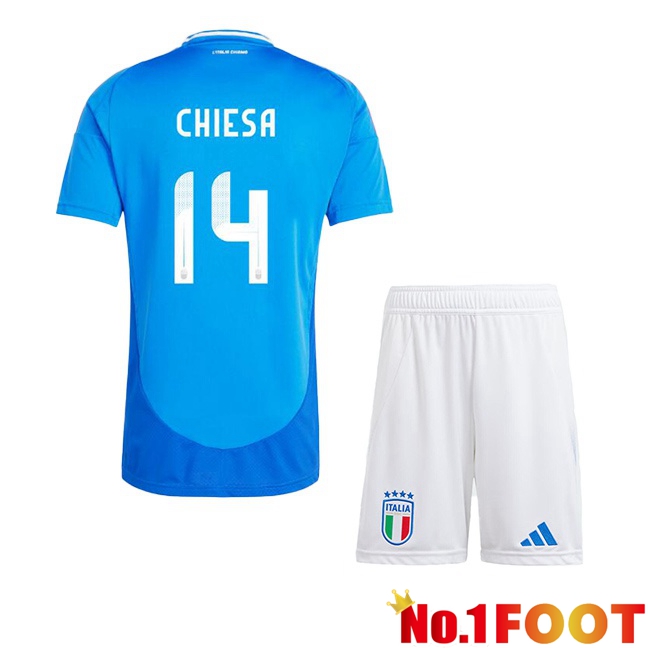 Italy (CHIESA 14) Kids Home Soccer Jersey Blue 2024/2025