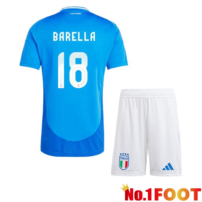 Italy (BARELLA 18) Kids Home Soccer Jersey Blue 2024/2025