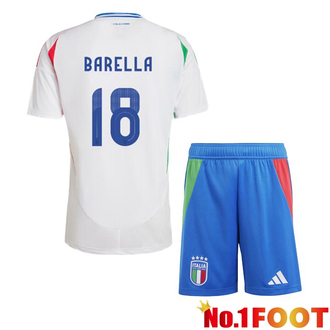 Italy (BARELLA 18) Kids Away Soccer Jersey White 2024/2025