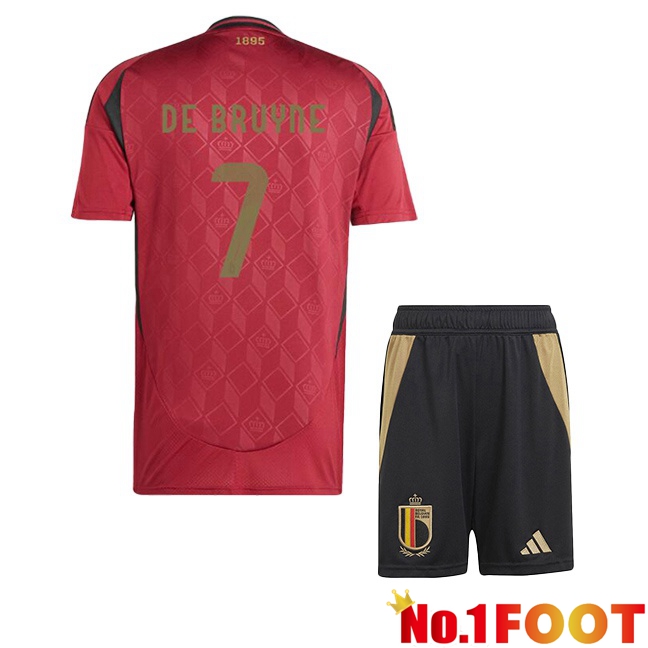 Belgium (DE BRUYNE 7) Kids Home Soccer Jersey Red 2024/2025