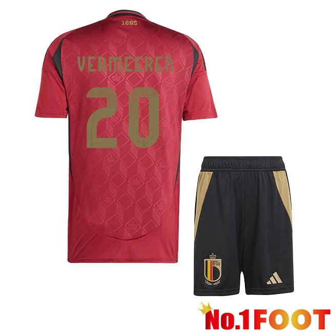 Belgium (VERMEEREN 20) Kids Home Soccer Jersey Red 2024/2025