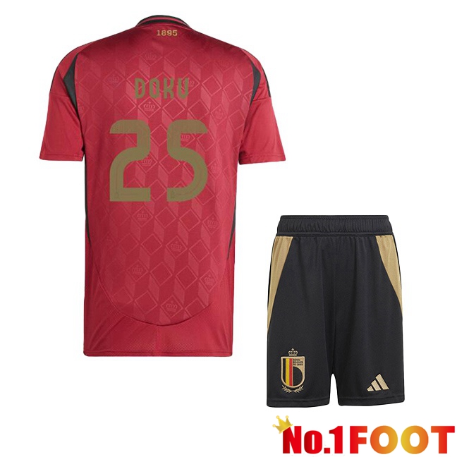 Belgium (DOKU 25) Kids Home Soccer Jersey Red 2024/2025