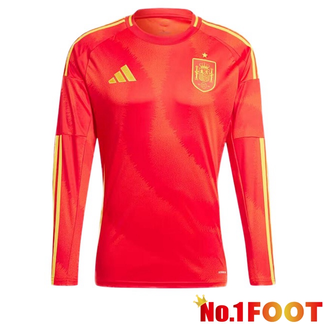 Spain Home Soccer Jersey Long sleeve Red UEFA Euro 2024