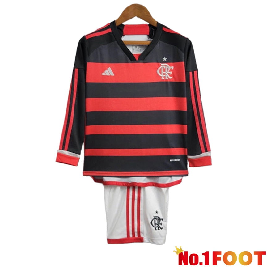 Flamengo Kids Home Soccer Jersey Long Sleeve 2024/2025