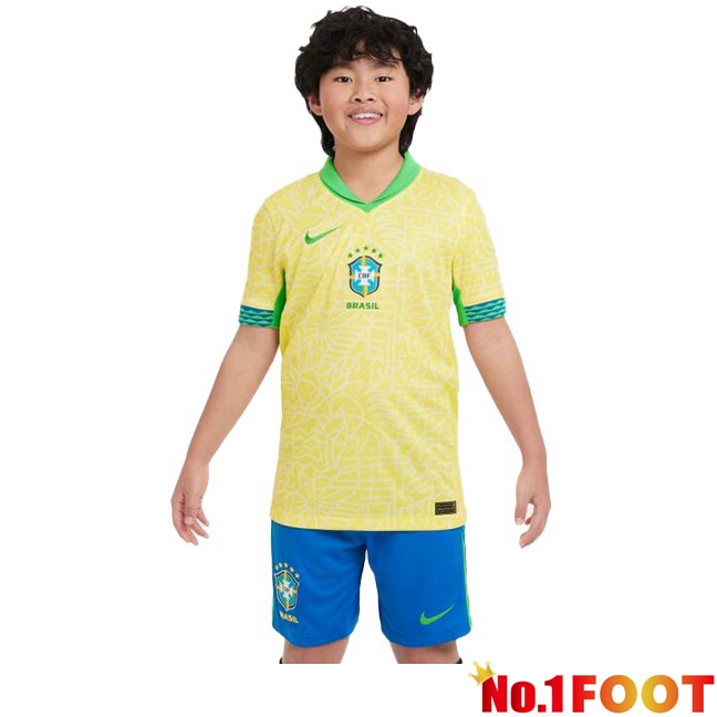 Brazil Kids Home Soccer Jersey Yellow 2024/2025