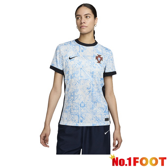 Portugal Womens Away Soccer Jersey Blue White 2024/2025