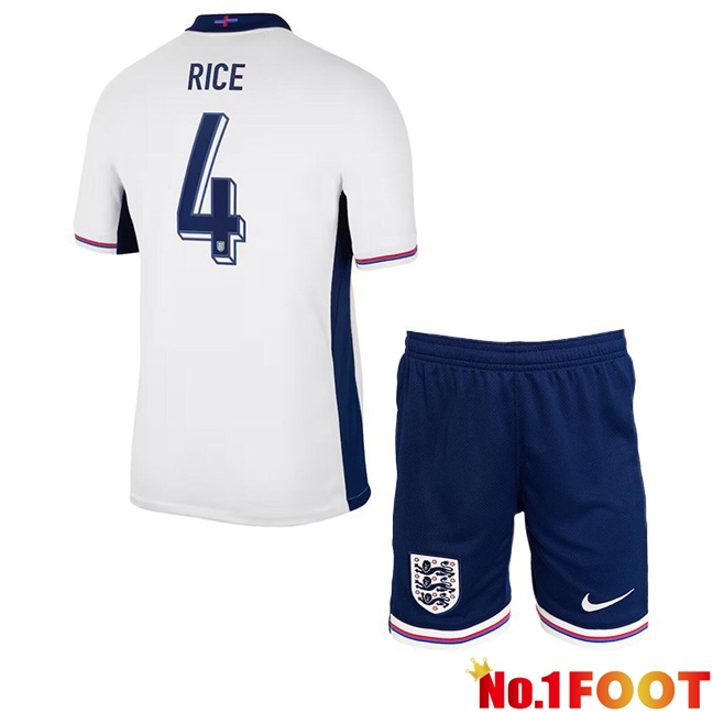 England (Rice 4) Kids Home Soccer Jersey White 2024/2025