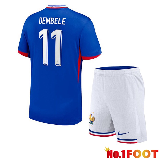 France (DEMBELE 11) Kids Home Soccer Jersey Blue 2024/2025