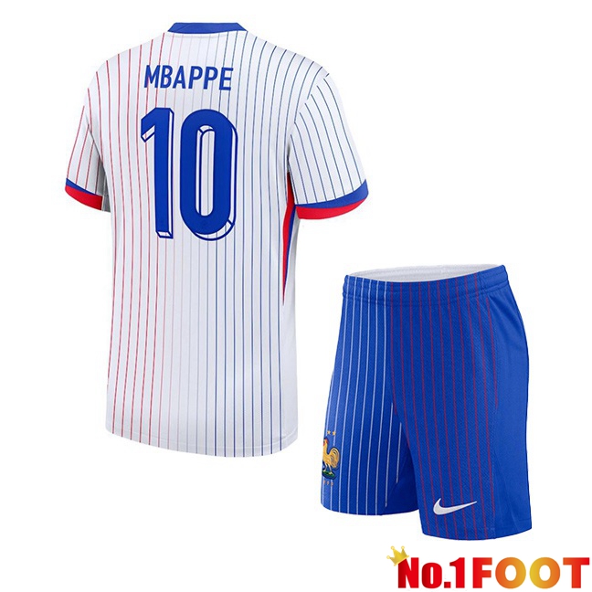 France (MBAPPE 10) Kids Away Soccer Jersey White 2024/2025