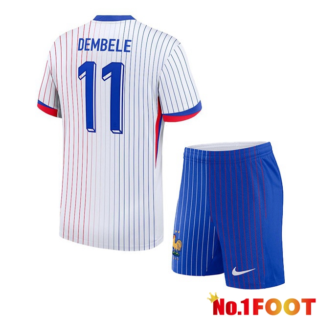 France (DEMBELE 11) Kids Away Soccer Jersey White 2024/2025