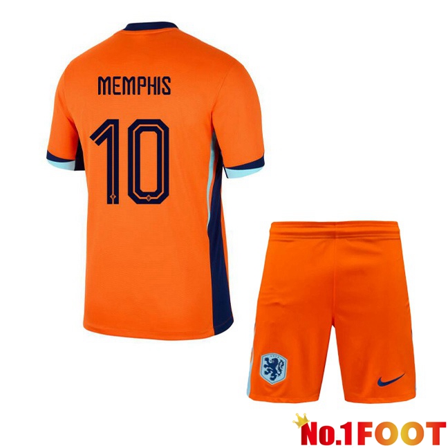 Netherlands (MEMPHIS 10) Kids Home Soccer Jersey Orange 2024/2025