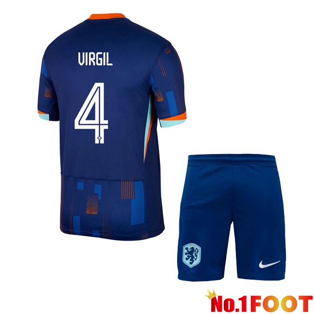 Netherlands (VIRGIL 4) Kids Away Soccer Jersey Royal Blue 2024/2025