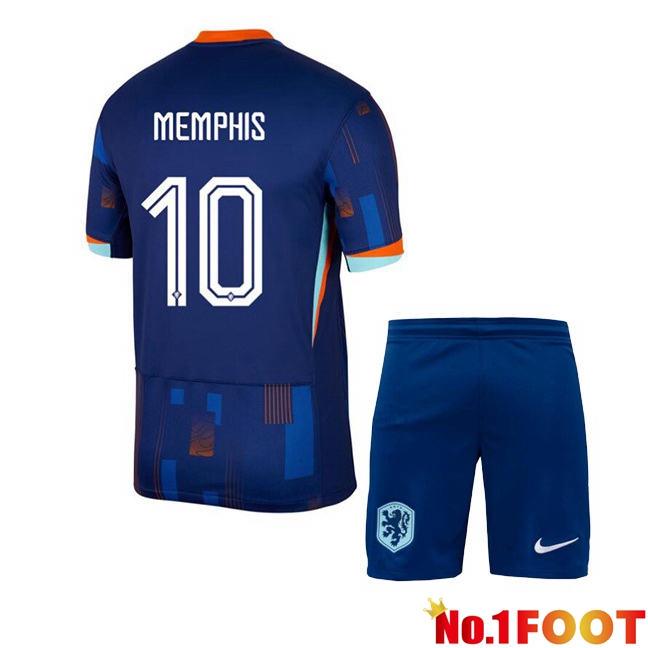 Netherlands (MEMPHIS 10) Kids Away Soccer Jersey Royal Blue 2024/2025