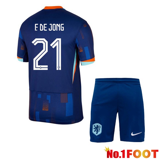 Netherlands (F. DE JONG 21) Kids Away Soccer Jersey Royal Blue 2024/2025