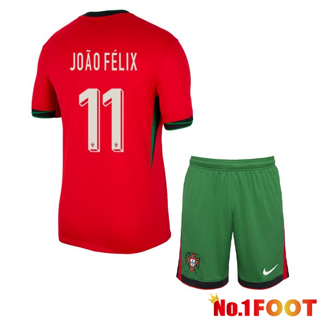 Portugal (JOÃO FÉLIX 11) Kids Home Soccer Jersey Red 2024/2025