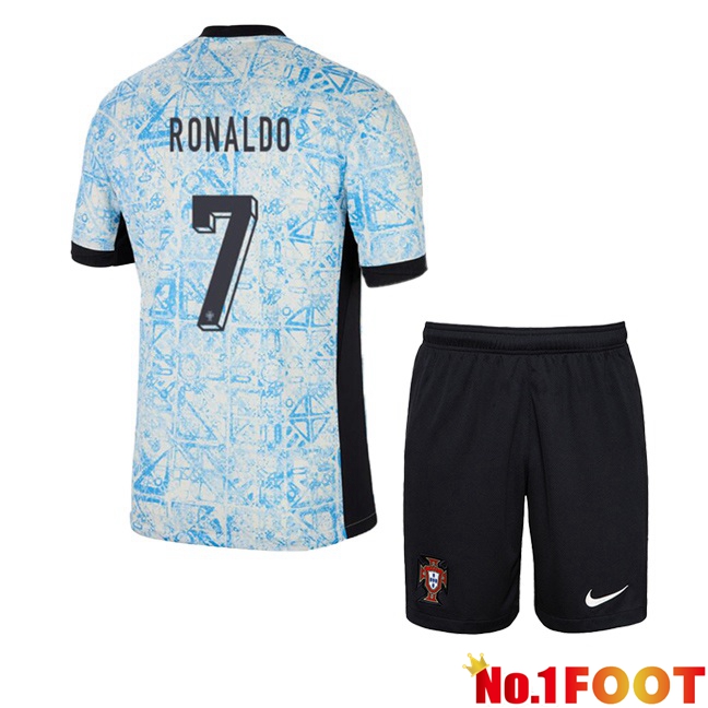 Portugal (RONALDO 7) Kids Away Soccer Jersey Blue White 2024/2025