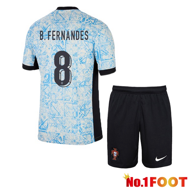 Portugal (B. FERNANDES 8) Kids Away Soccer Jersey Blue White 2024/2025