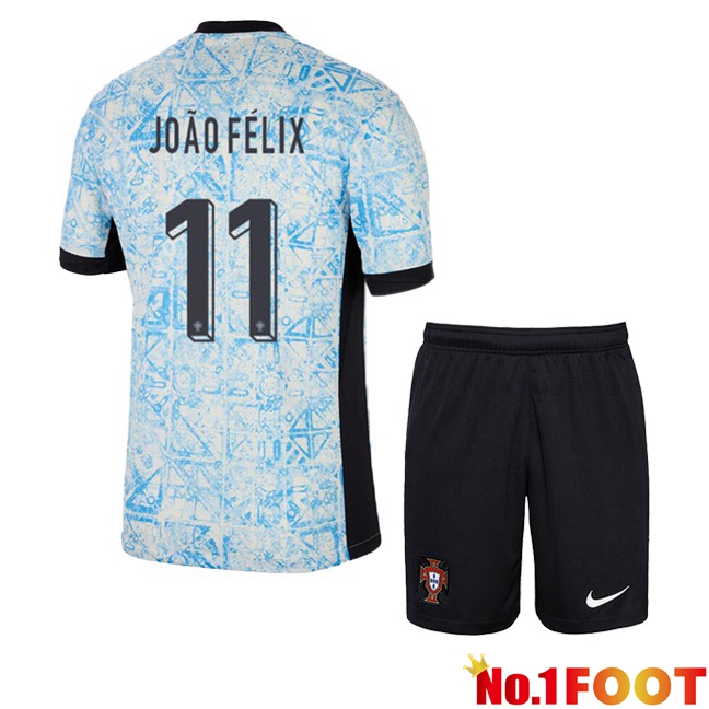 Portugal (JOÃO FÉLIX 11) Kids Away Soccer Jersey Blue White 2024/2025