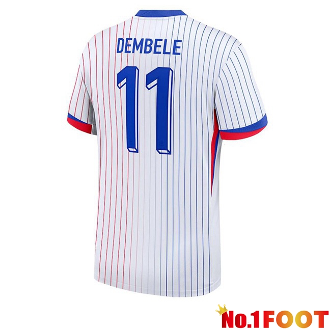 France (DEMBELE 11) Away Soccer Jersey White 2024/2025