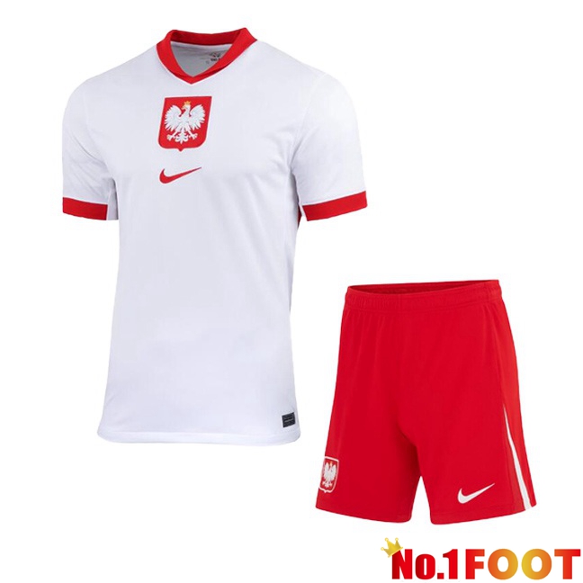 Poland Kids Home Soccer Jersey White UEFA Euro 2024