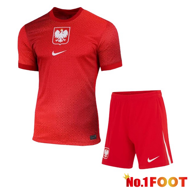 Poland Kids Away Soccer Jersey Red UEFA Euro 2024