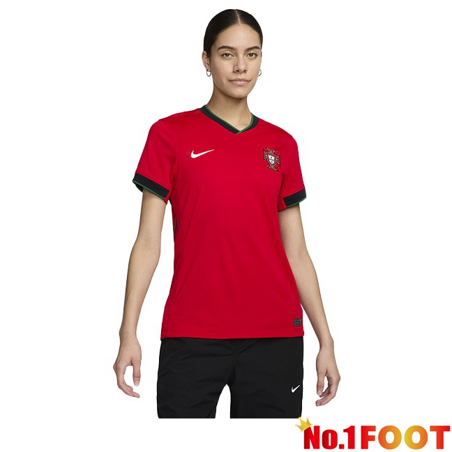 Portugal Womens Home Soccer Jersey Red UEFA Euro 2024