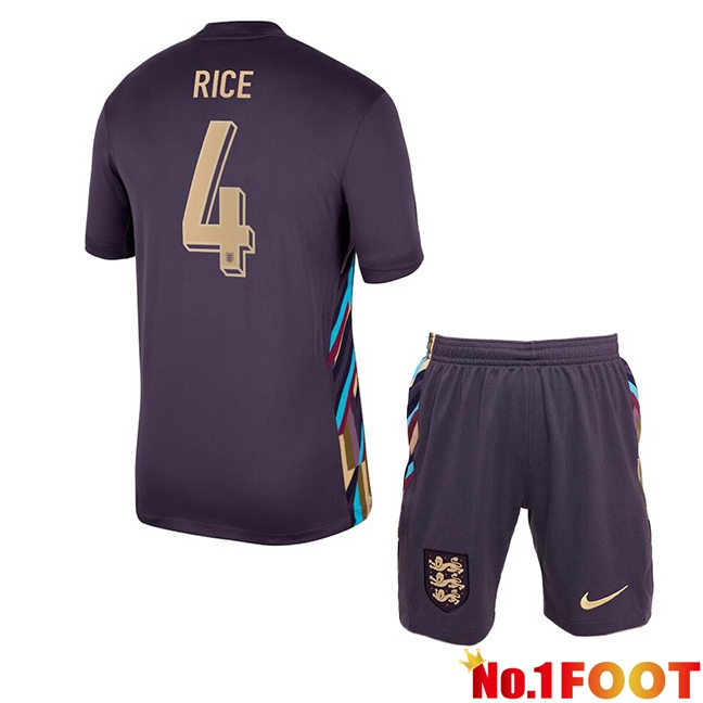 England (Rice 4) Kids Away Soccer Jersey Purple UEFA Euro 2024