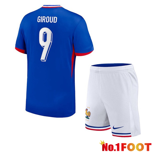 France (Giroud 9) Kids Home Soccer Jersey Blue UEFA Euro 2024