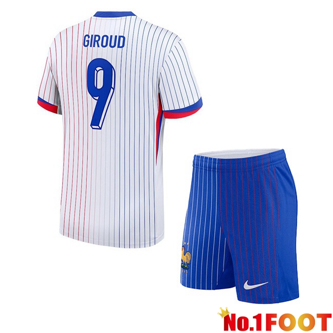 France (Giroud 9) Kids Away Soccer Jersey White UEFA Euro 2024