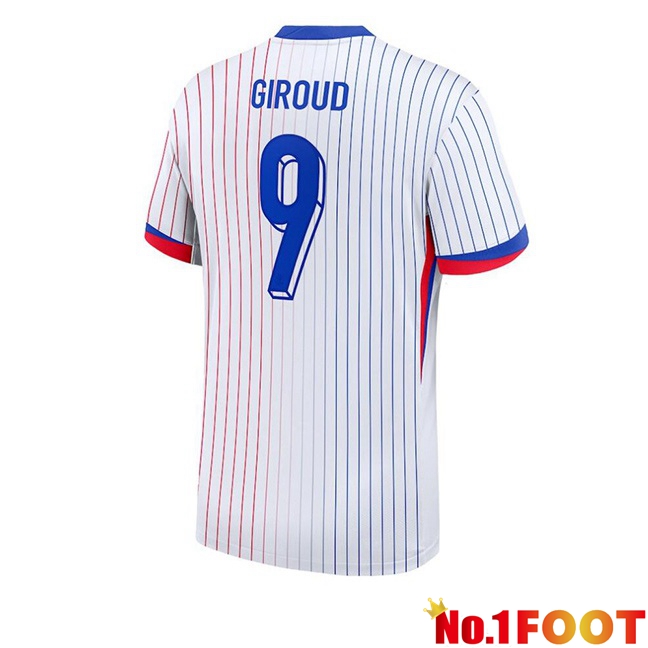 France (Giroud 9) Away Soccer Jersey White UEFA Euro 2024