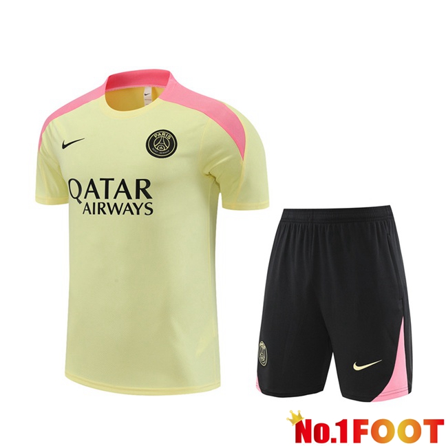 Paris PSG kit Training T Shirt + Shorts Yellow 2024/2025