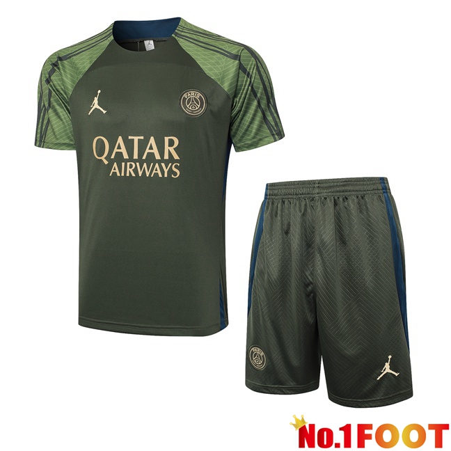 Paris PSG kit Training T Shirt + Shorts Green 2024/2025